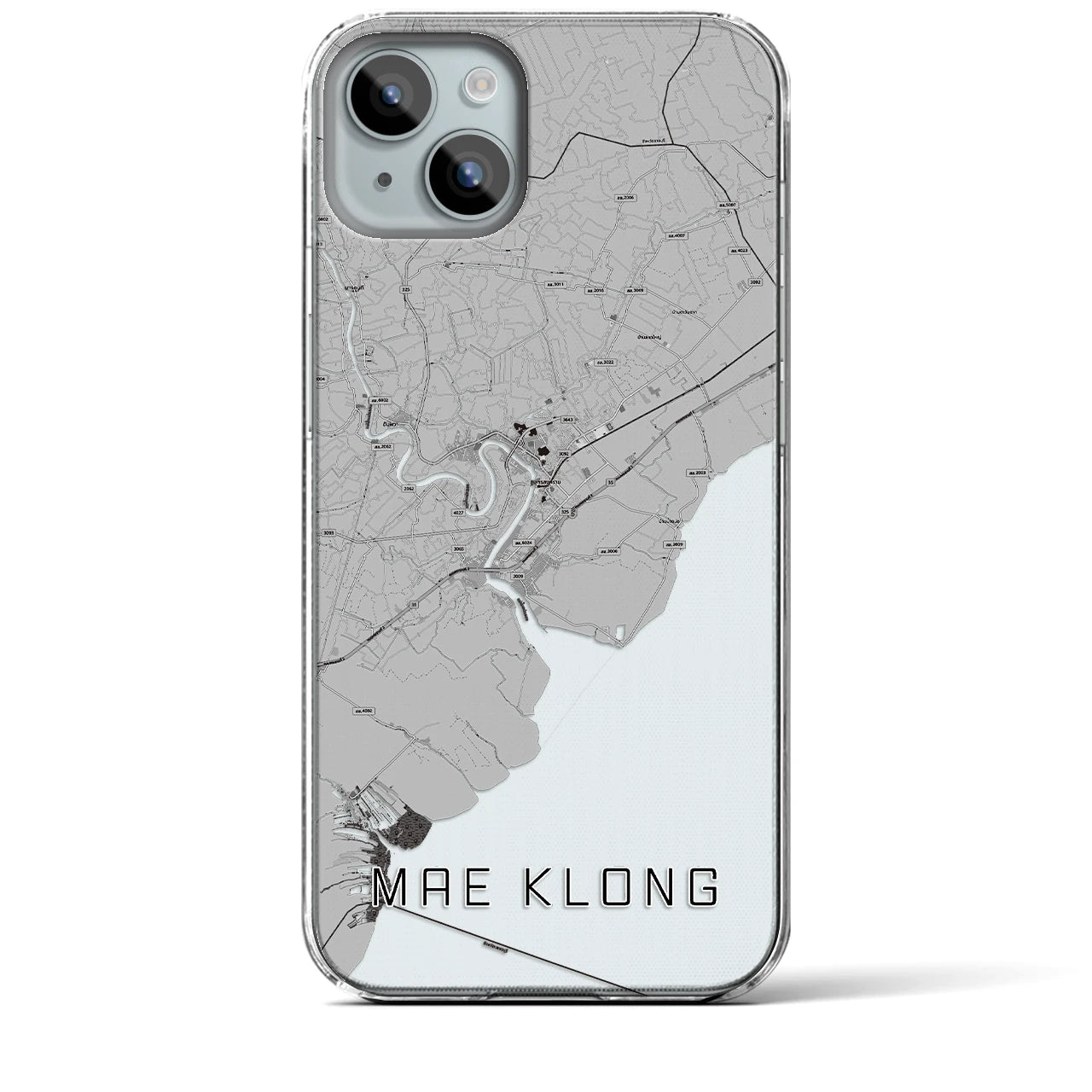 【メークロン(タイ)】地図柄iPhoneケース(クリアタイプ)モノトーン・iPhone 15 Plus 用