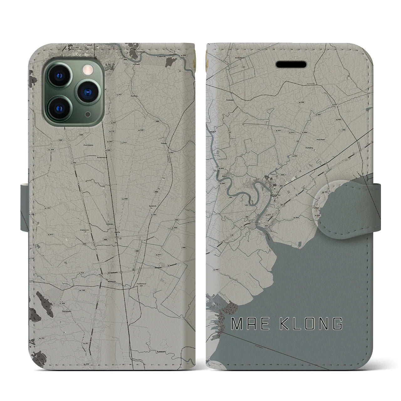 【メークロン(タイ)】地図柄iPhoneケース(手帳タイプ)モノトーン・iPhone 11 Pro 用