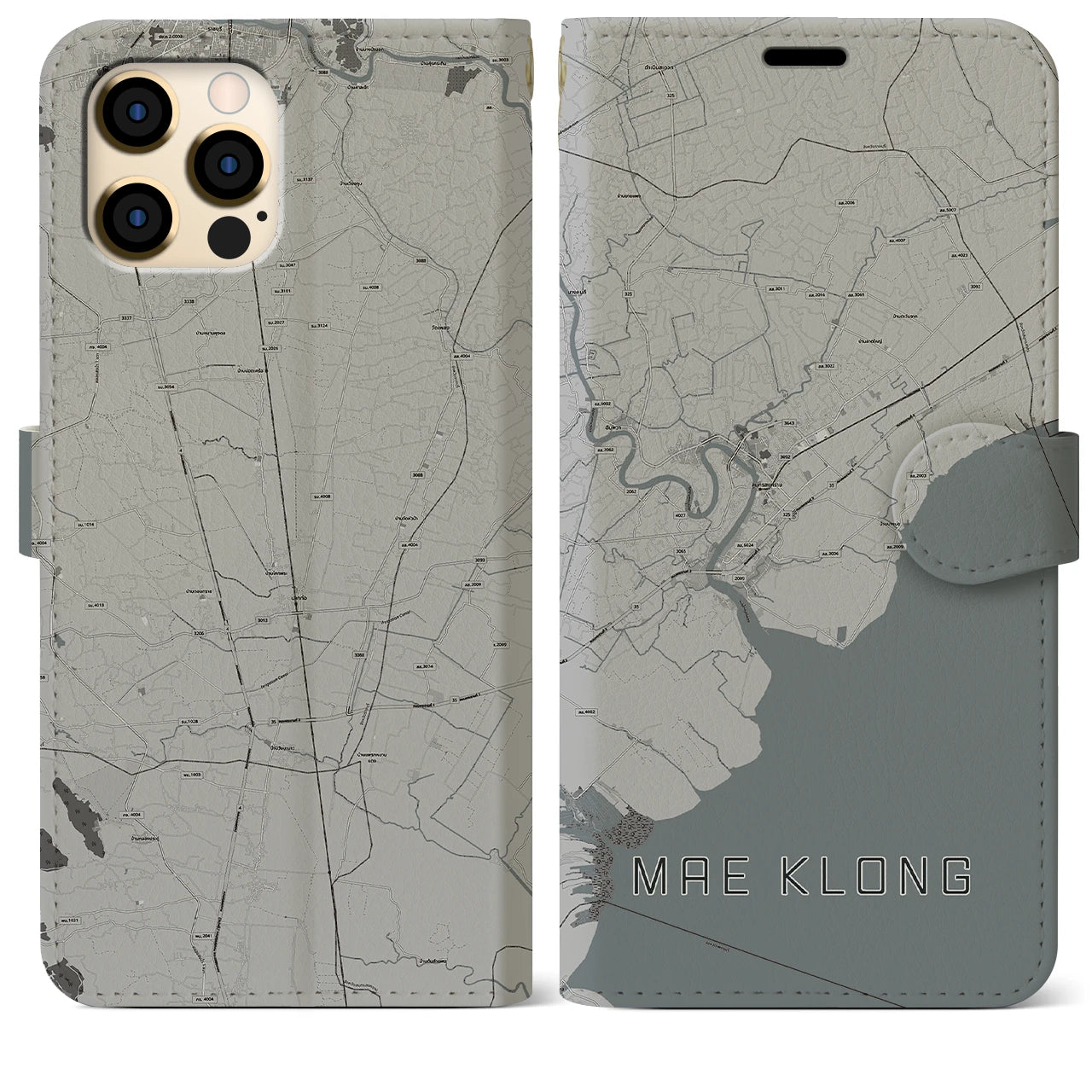 【メークロン(タイ)】地図柄iPhoneケース(手帳タイプ)モノトーン・iPhone 12 Pro Max 用