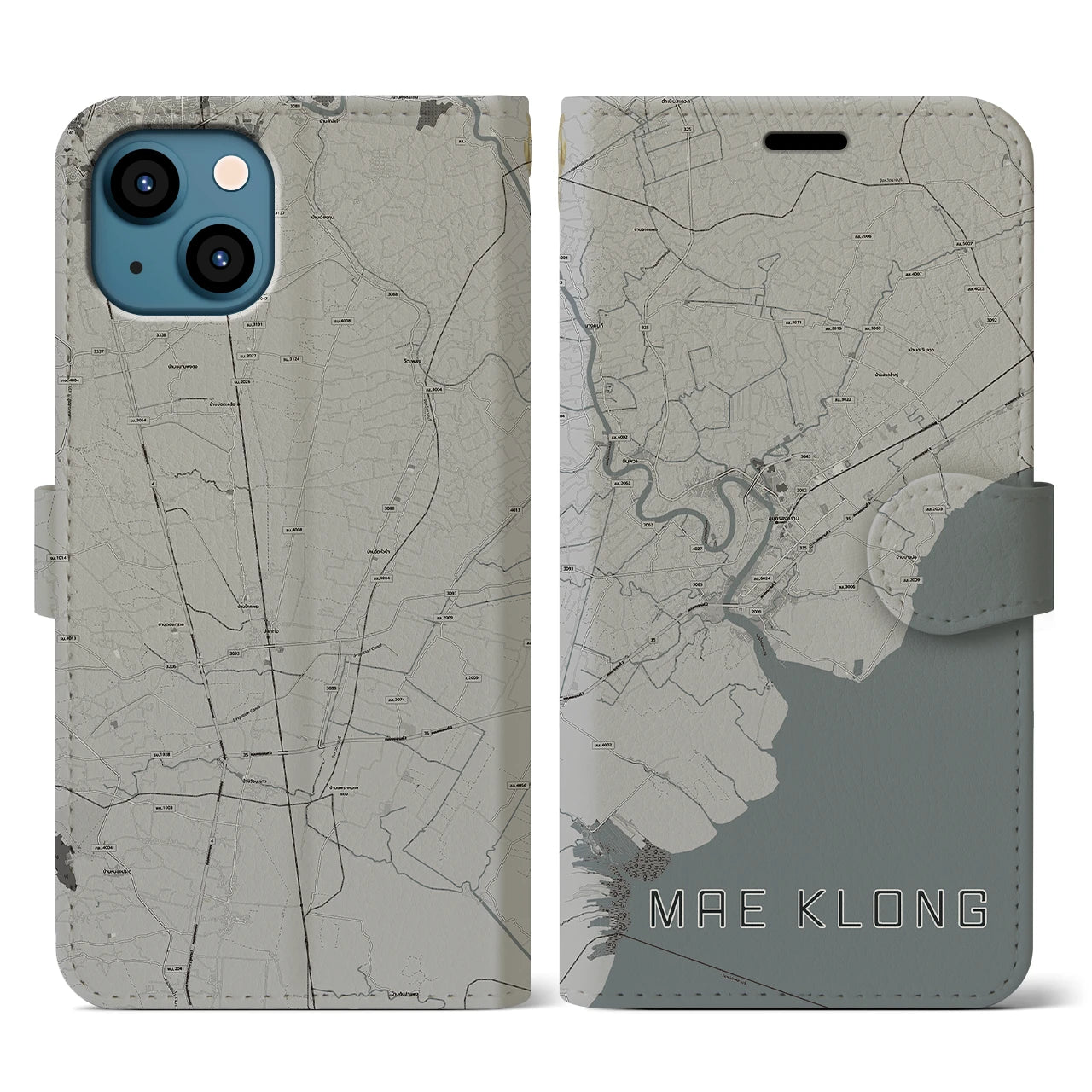 【メークロン(タイ)】地図柄iPhoneケース(手帳タイプ)モノトーン・iPhone 13 用