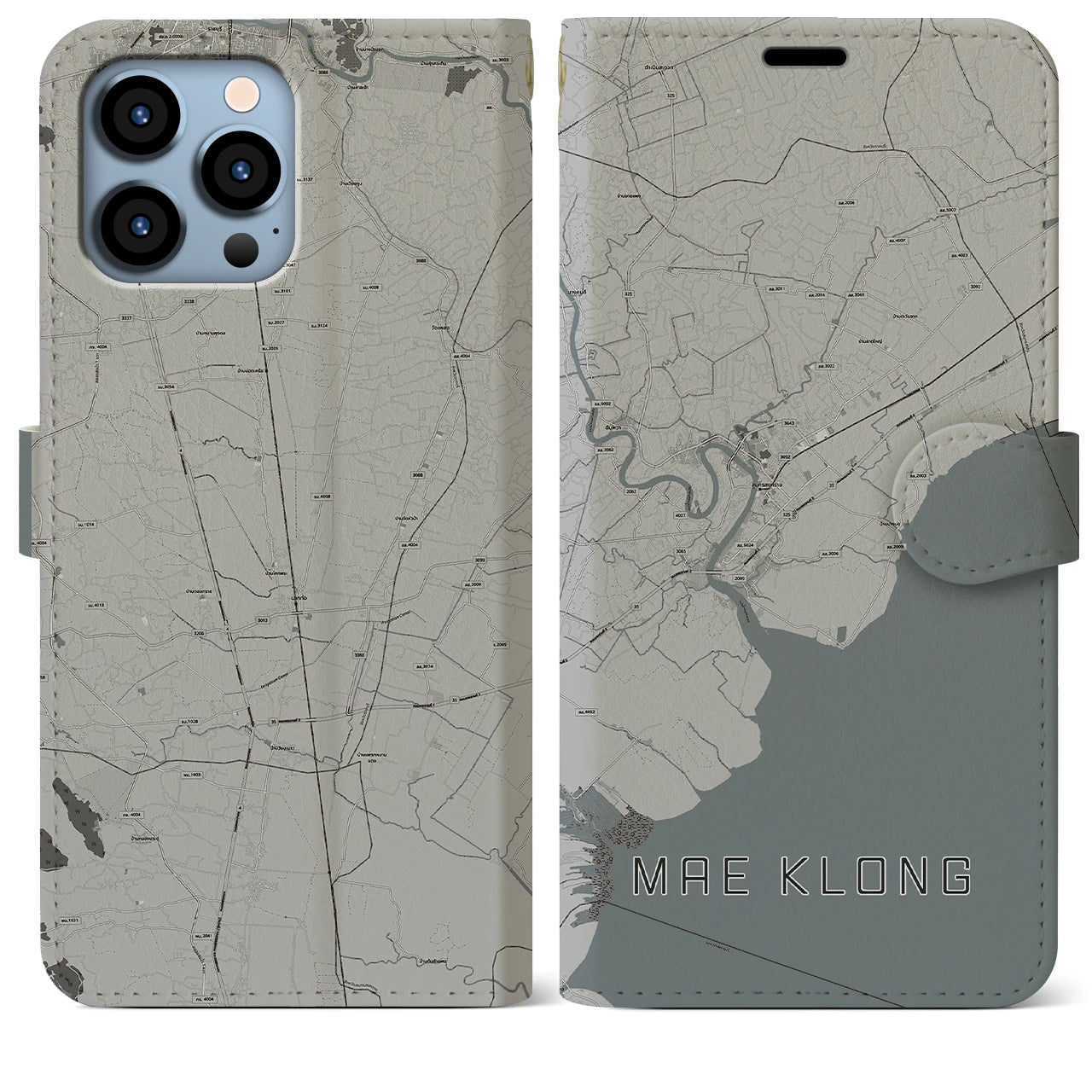 【メークロン(タイ)】地図柄iPhoneケース(手帳タイプ)モノトーン・iPhone 13 Pro Max 用