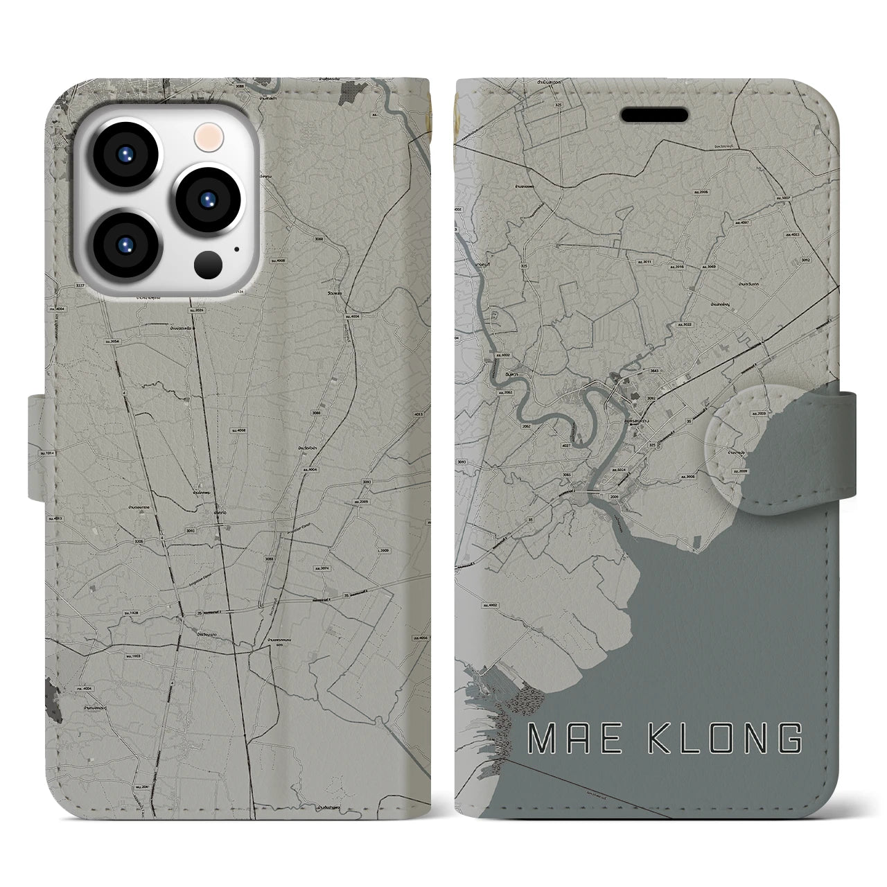 【メークロン(タイ)】地図柄iPhoneケース(手帳タイプ)モノトーン・iPhone 13 Pro 用