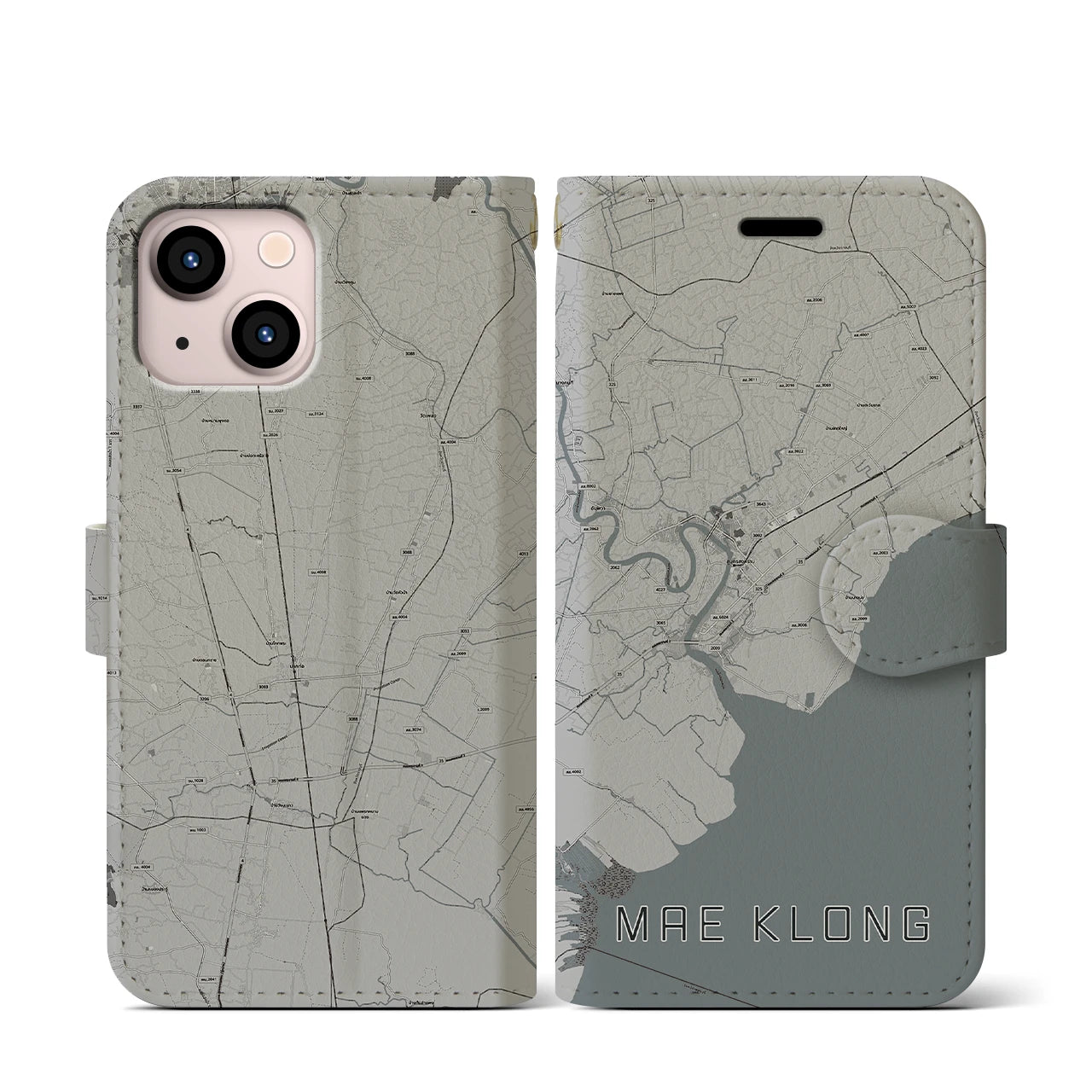 【メークロン(タイ)】地図柄iPhoneケース(手帳タイプ)モノトーン・iPhone 13 mini 用