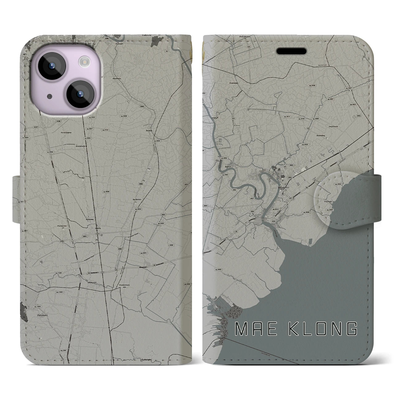 【メークロン(タイ)】地図柄iPhoneケース(手帳タイプ)モノトーン・iPhone 14 用