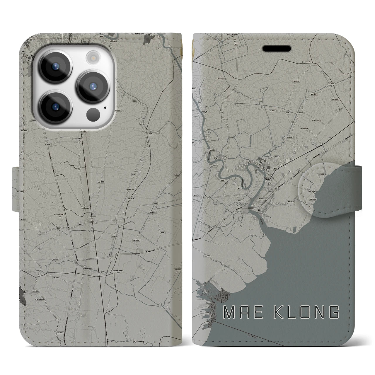 【メークロン(タイ)】地図柄iPhoneケース(手帳タイプ)モノトーン・iPhone 14 Pro 用