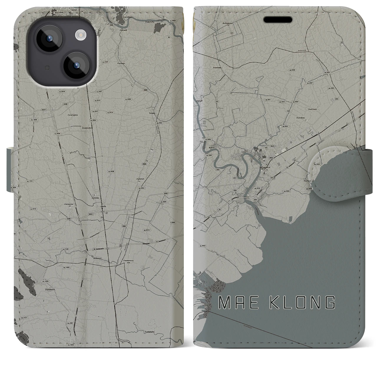 【メークロン(タイ)】地図柄iPhoneケース(手帳タイプ)モノトーン・iPhone 14 Plus 用