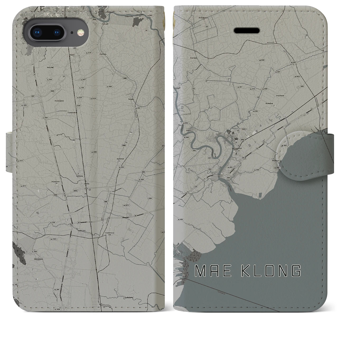 【メークロン(タイ)】地図柄iPhoneケース(手帳タイプ)モノトーン・iPhone 8Plus /7Plus / 6sPlus / 6Plus 用