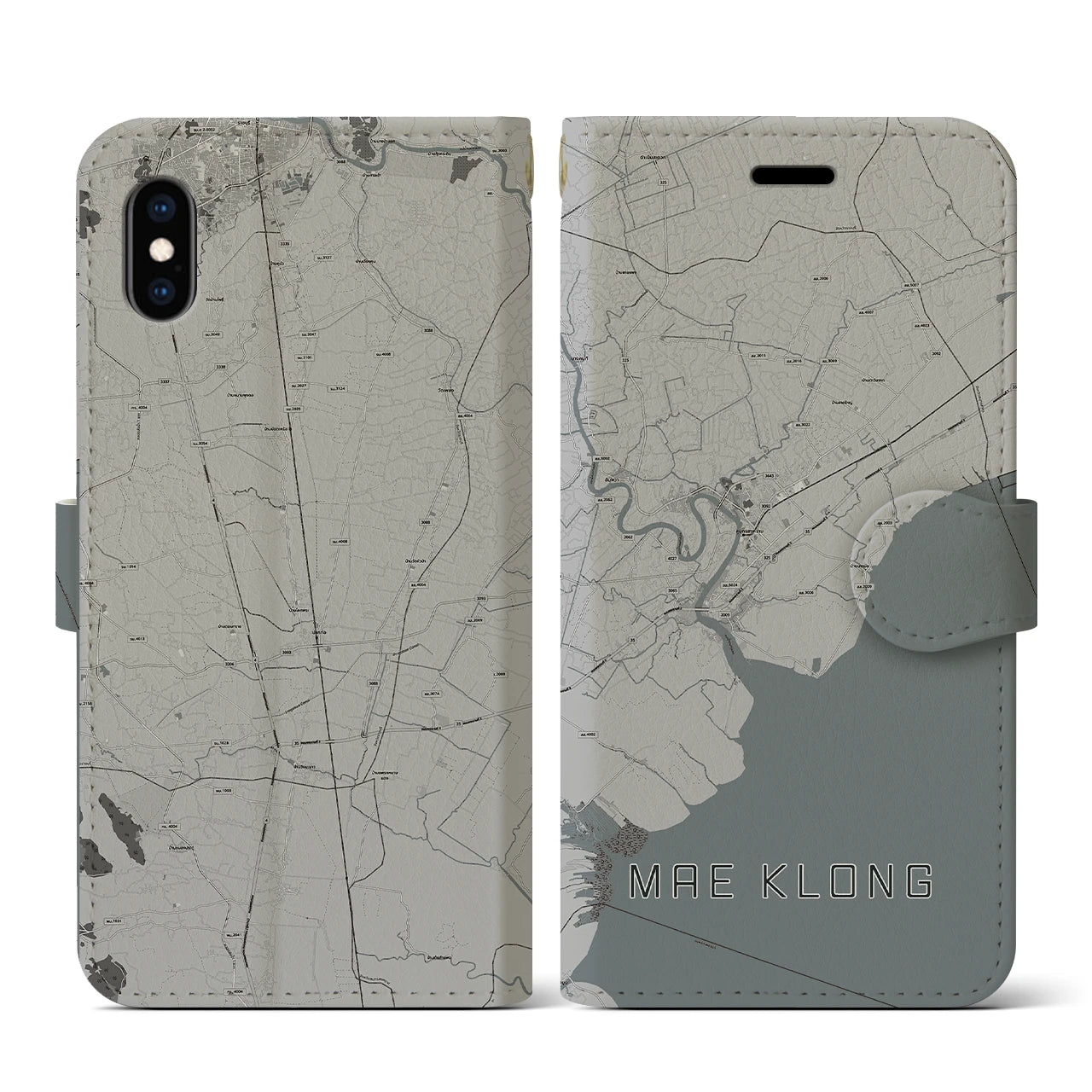 【メークロン(タイ)】地図柄iPhoneケース(手帳タイプ)モノトーン・iPhone XS / X 用