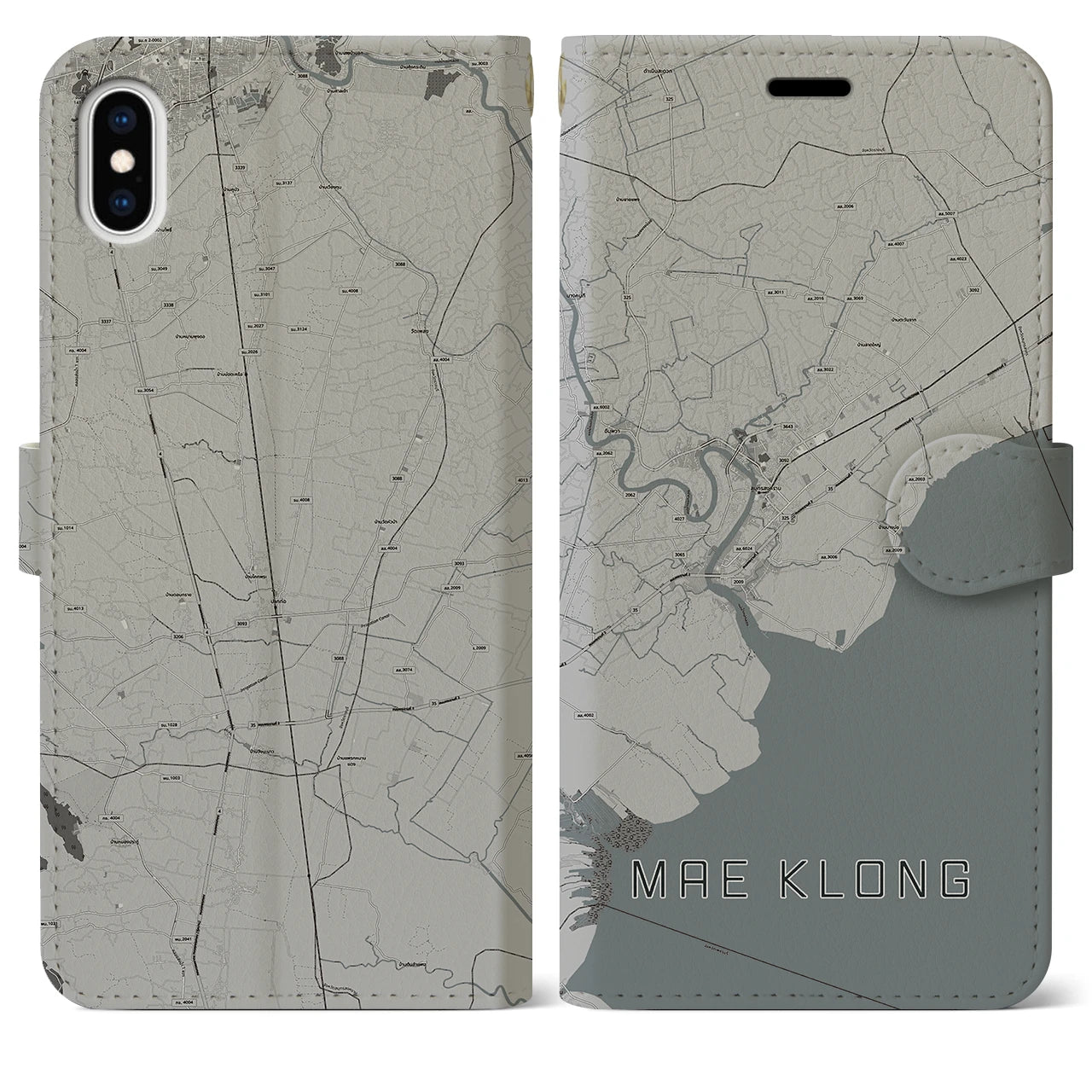 【メークロン(タイ)】地図柄iPhoneケース(手帳タイプ)モノトーン・iPhone XS Max 用