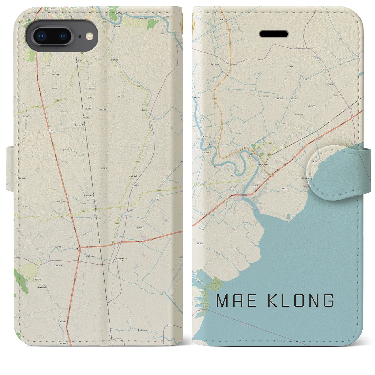 【メークロン(タイ)】地図柄iPhoneケース(手帳タイプ)ナチュラル・iPhone 8Plus /7Plus / 6sPlus / 6Plus 用