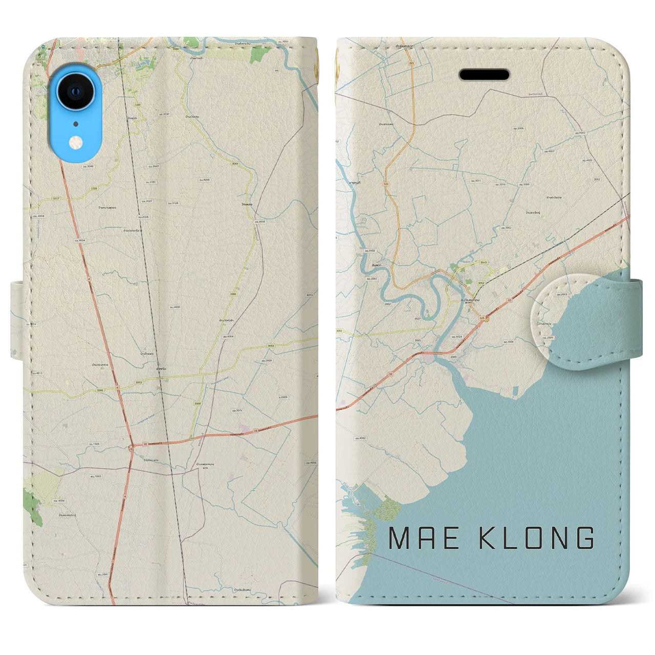 【メークロン(タイ)】地図柄iPhoneケース(手帳タイプ)ナチュラル・iPhone XR 用