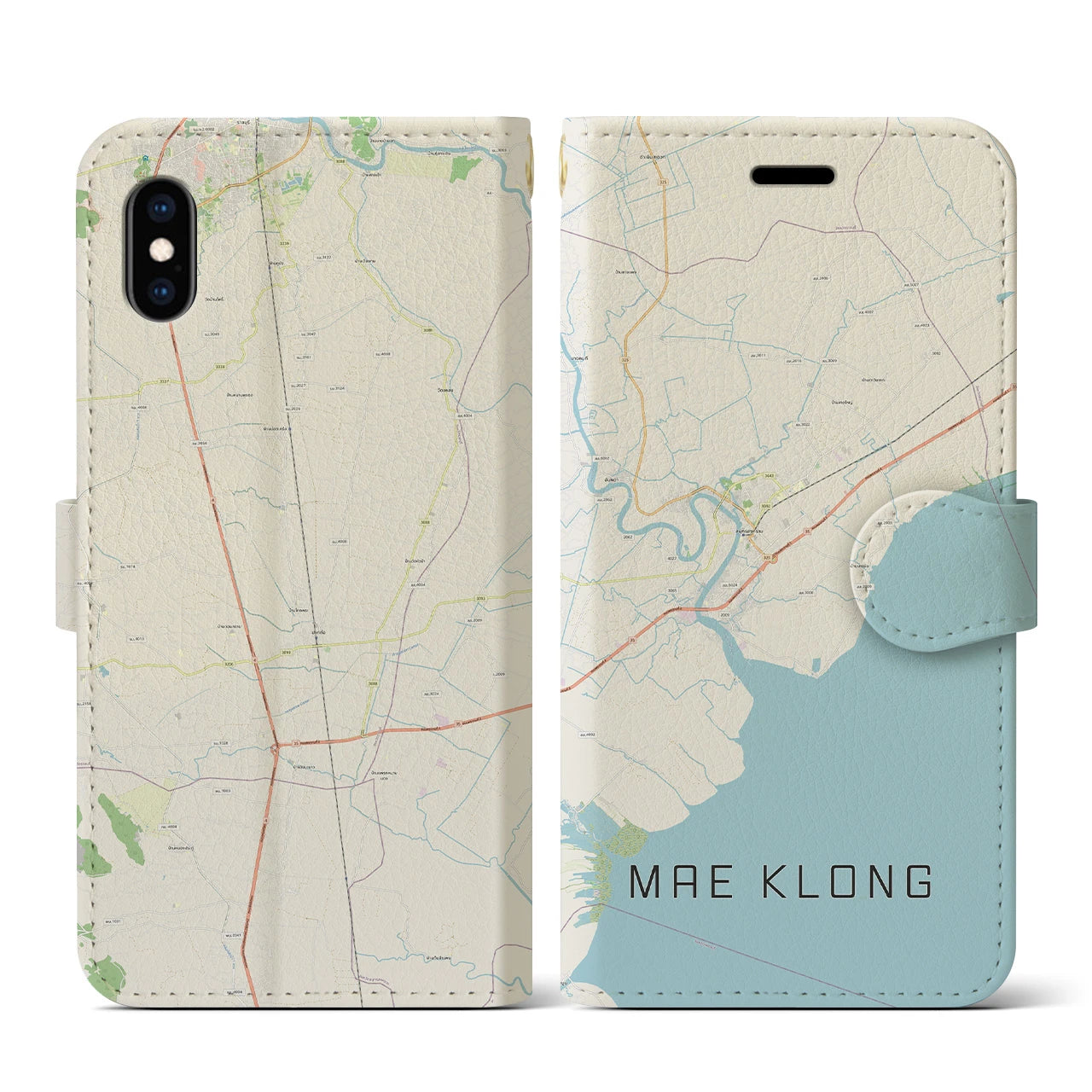 【メークロン(タイ)】地図柄iPhoneケース(手帳タイプ)ナチュラル・iPhone XS / X 用