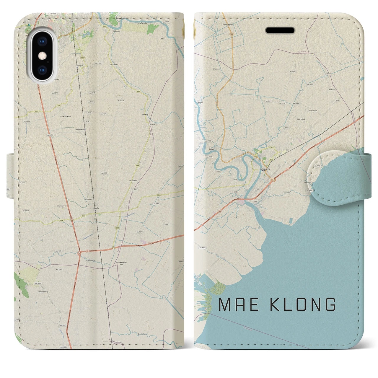 【メークロン(タイ)】地図柄iPhoneケース(手帳タイプ)ナチュラル・iPhone XS Max 用