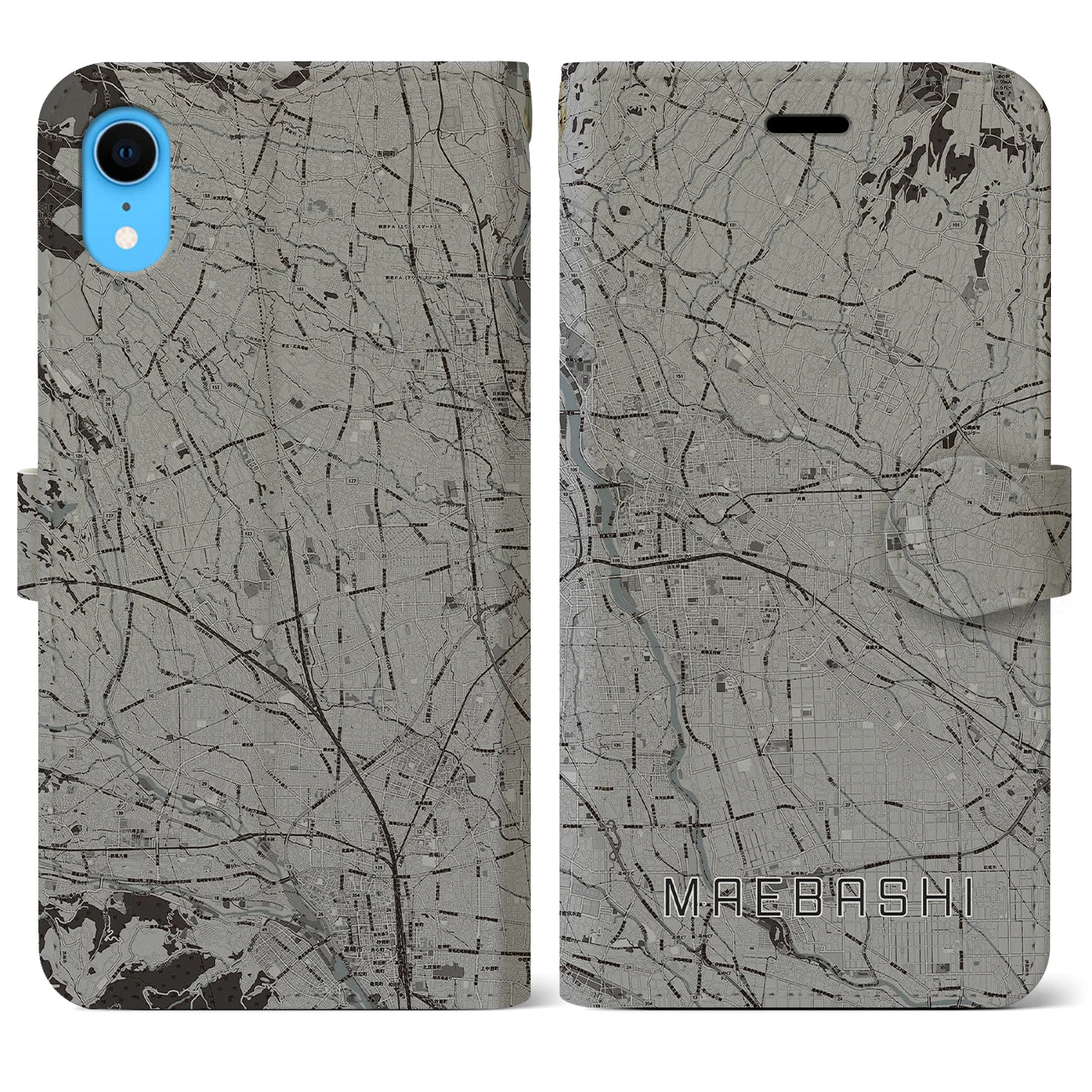 【前橋(群馬県)】地図柄iPhoneケース(手帳タイプ)モノトーン・iPhone XR 用