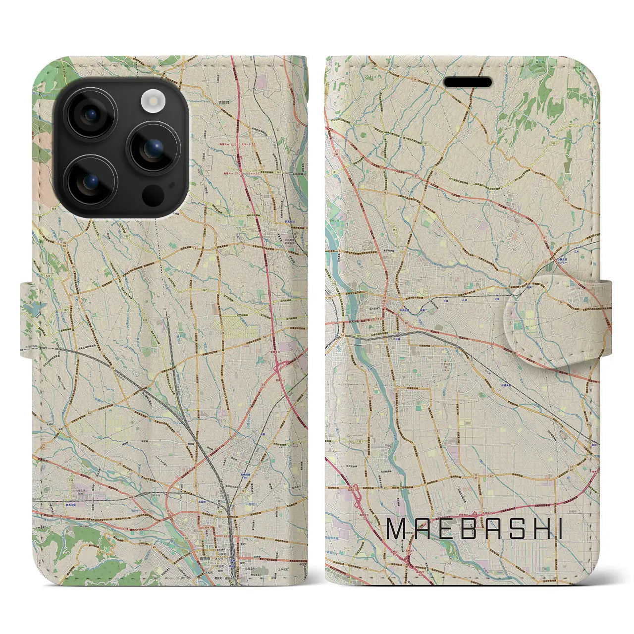 【前橋(群馬県)】地図柄iPhoneケース(手帳タイプ)ナチュラル・iPhone 16 用