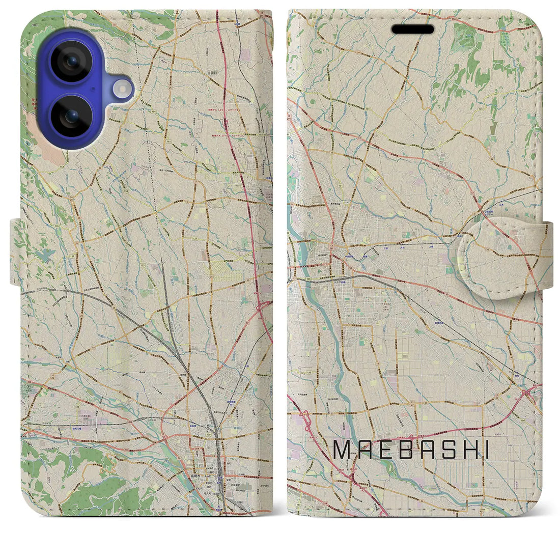 【前橋(群馬県)】地図柄iPhoneケース(手帳タイプ)ナチュラル・iPhone 16 Pro Max 用