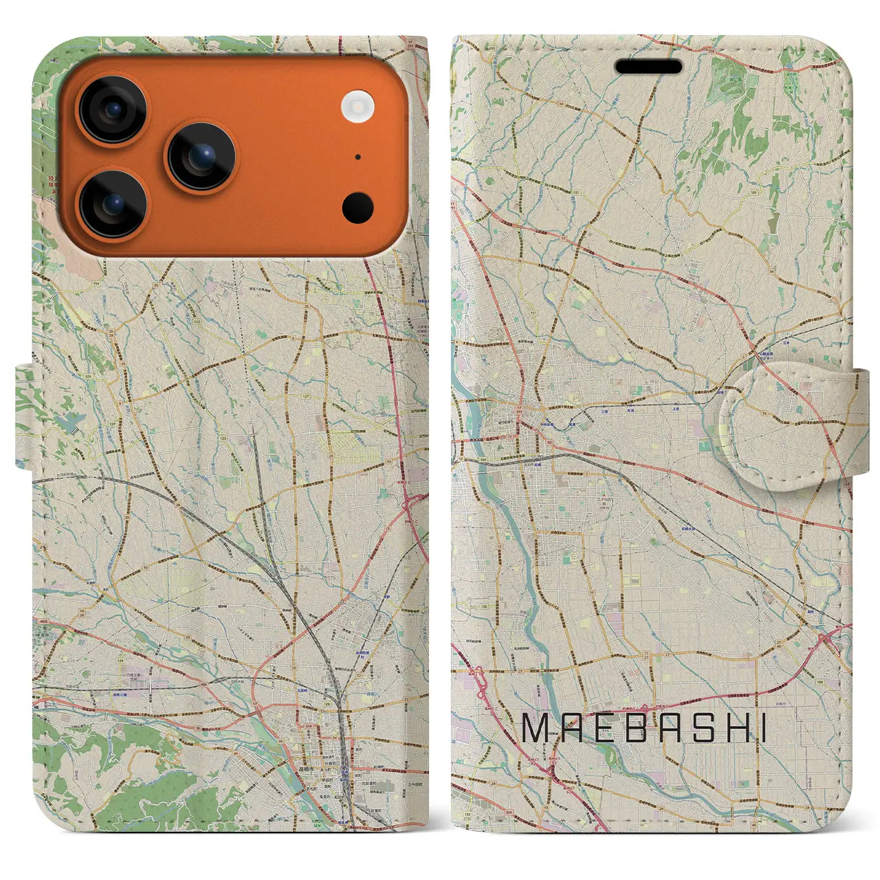【前橋(群馬県)】地図柄iPhoneケース(手帳タイプ)ナチュラル・iPhone 17 Pro Max 用