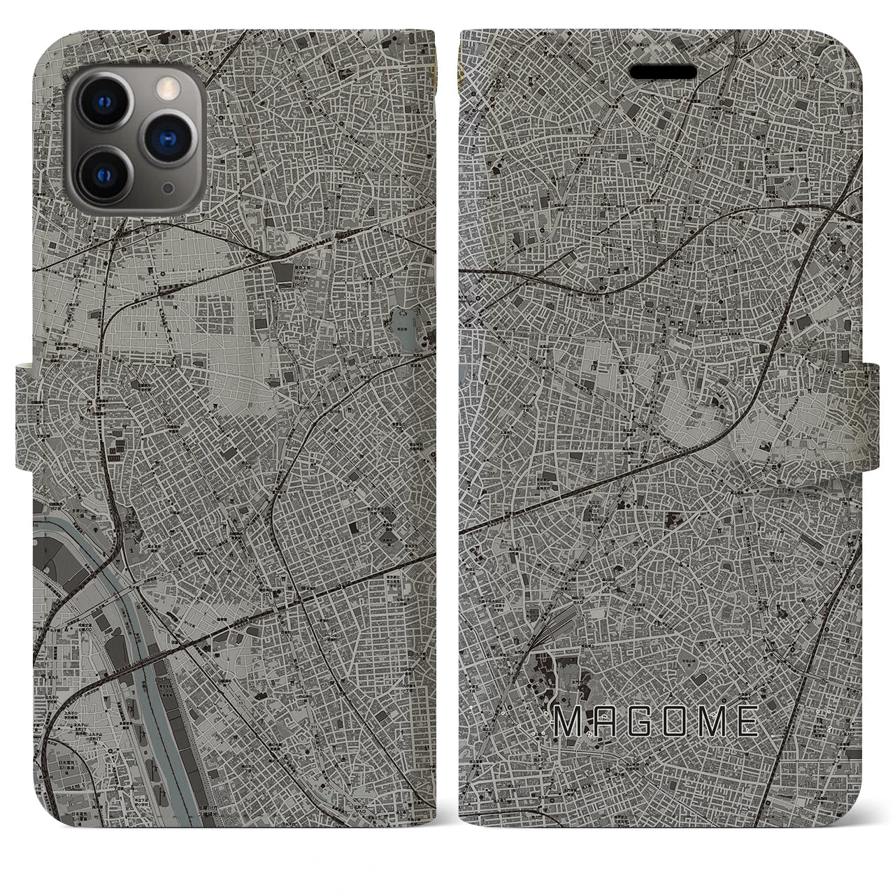 【馬込(東京都)】地図柄iPhoneケース(手帳タイプ)モノトーン・iPhone 11 Pro Max 用