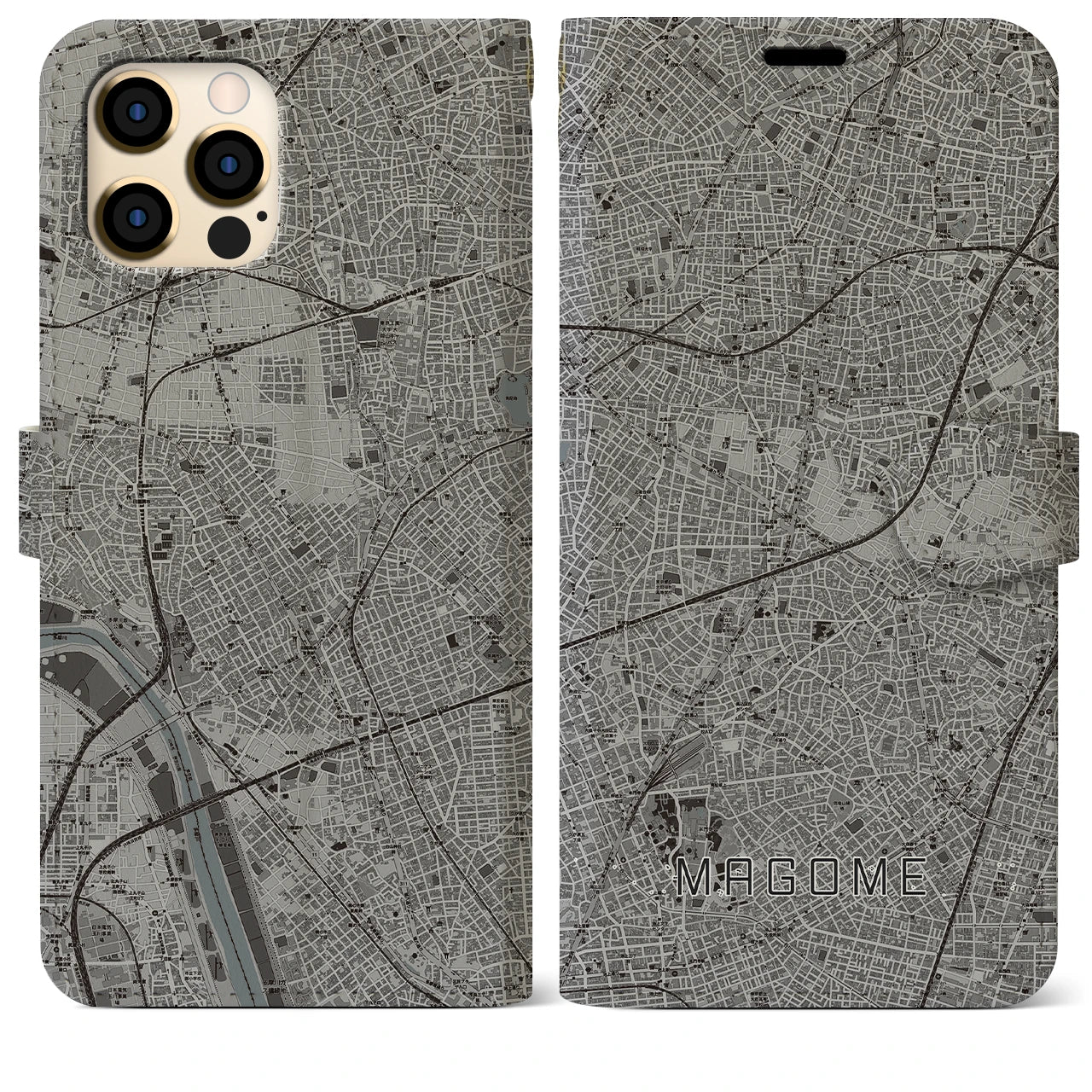【馬込(東京都)】地図柄iPhoneケース(手帳タイプ)モノトーン・iPhone 12 Pro Max 用