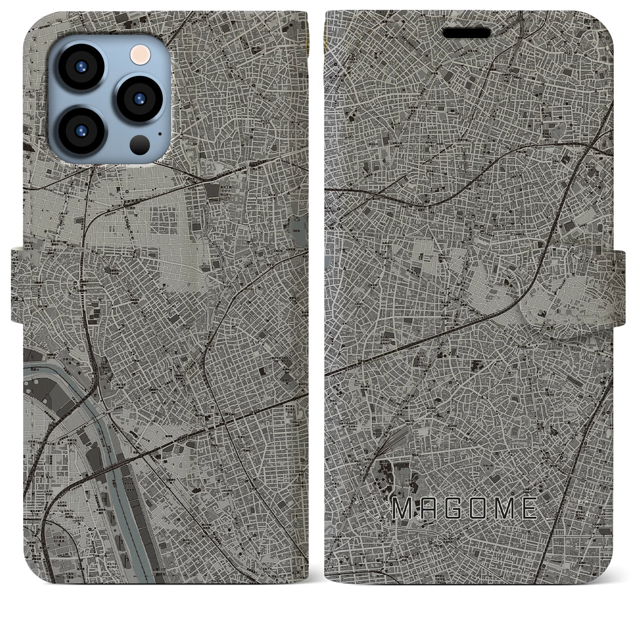 【馬込(東京都)】地図柄iPhoneケース(手帳タイプ)モノトーン・iPhone 13 Pro Max 用