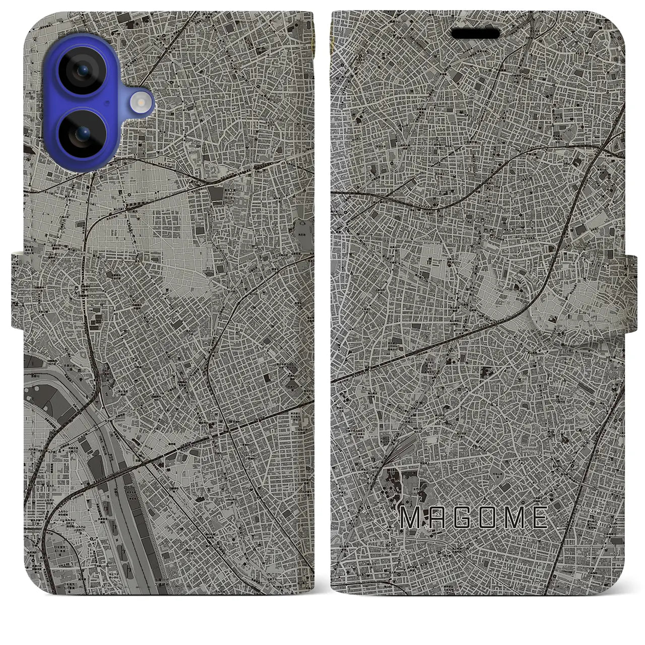 【馬込(東京都)】地図柄iPhoneケース(手帳タイプ)モノトーン・iPhone 16 Pro Max 用