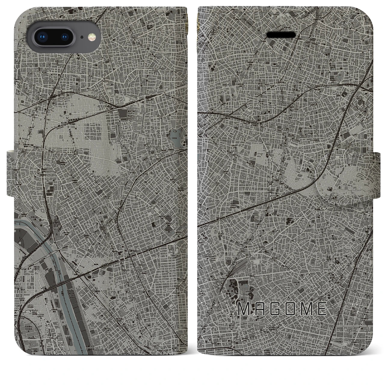 【馬込(東京都)】地図柄iPhoneケース(手帳タイプ)モノトーン・iPhone 8Plus /7Plus / 6sPlus / 6Plus 用