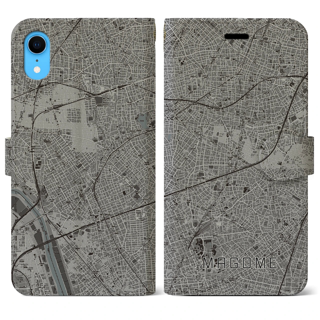 【馬込(東京都)】地図柄iPhoneケース(手帳タイプ)モノトーン・iPhone XR 用