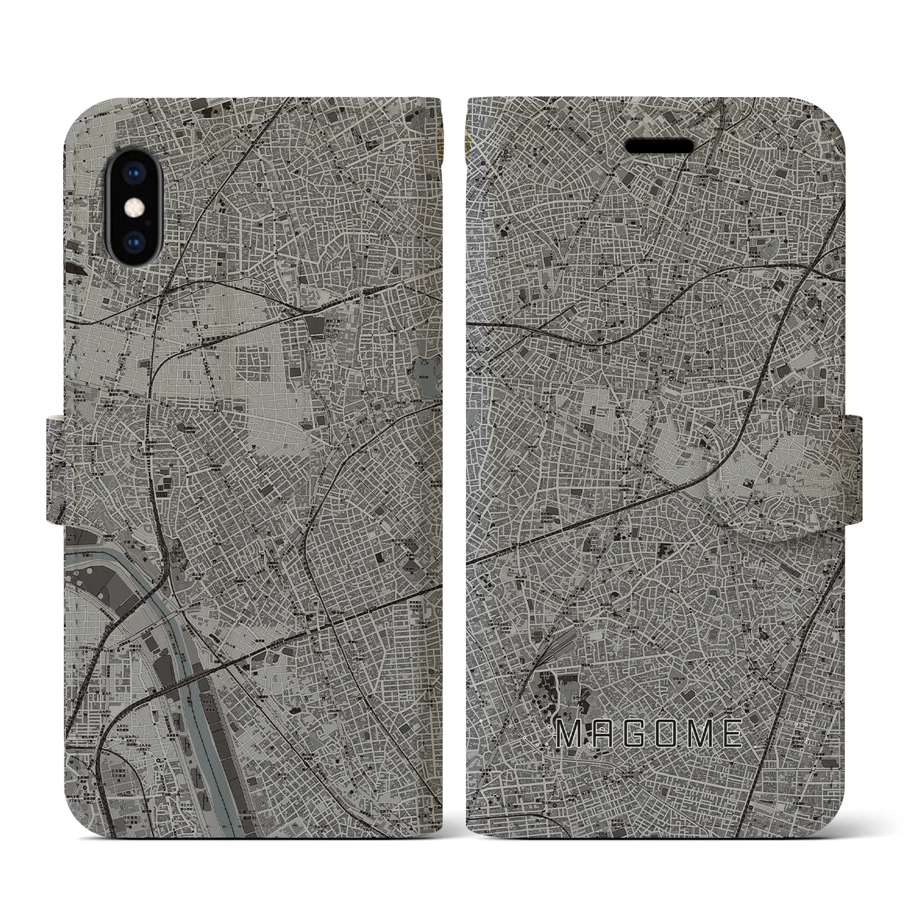 【馬込(東京都)】地図柄iPhoneケース(手帳タイプ)モノトーン・iPhone XS / X 用