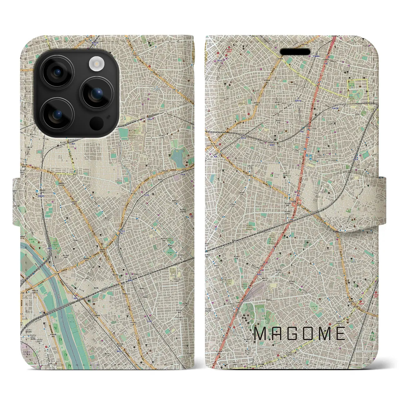 【馬込(東京都)】地図柄iPhoneケース(手帳タイプ)ナチュラル・iPhone 16 用