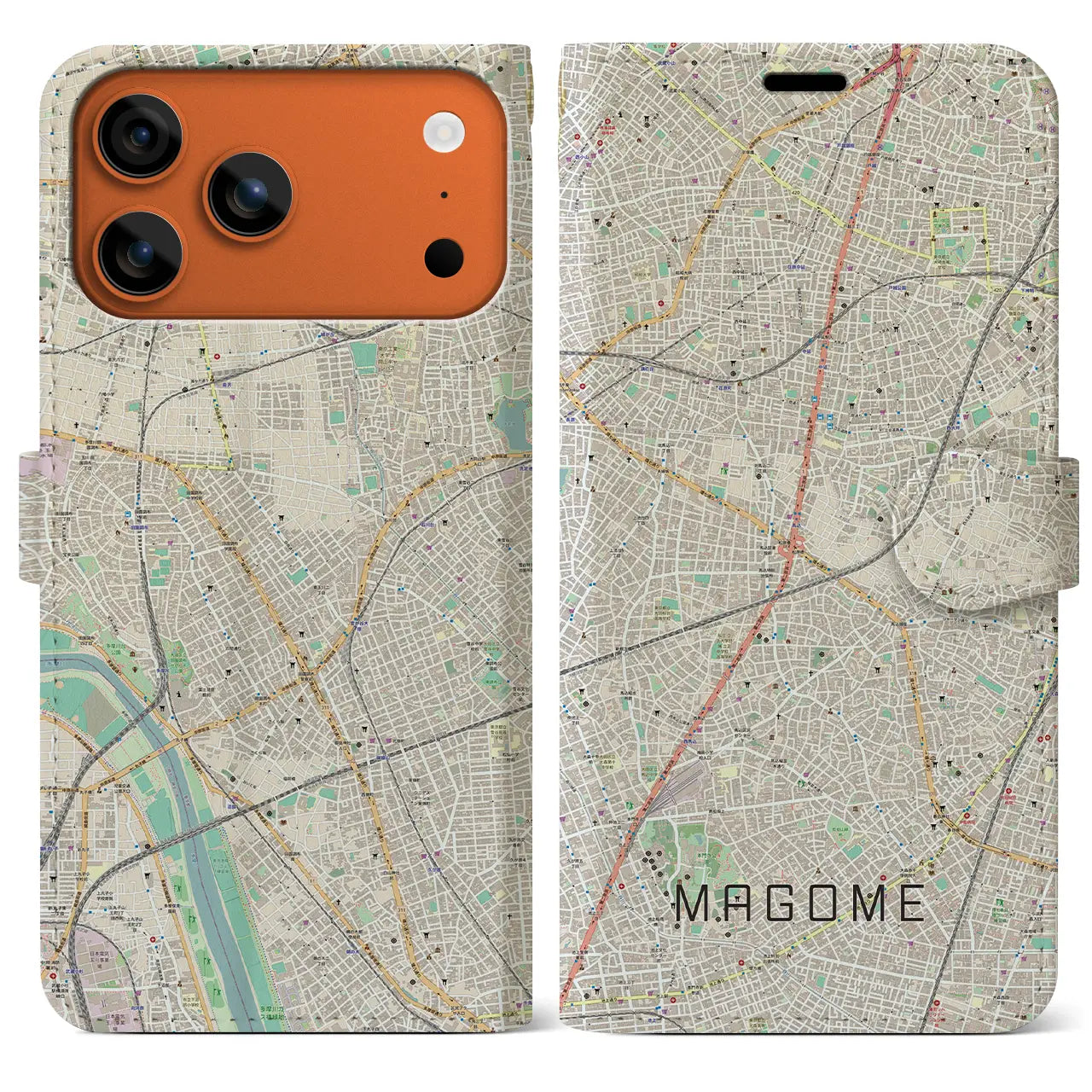 【馬込(東京都)】地図柄iPhoneケース(手帳タイプ)ナチュラル・iPhone 17 Pro Max 用