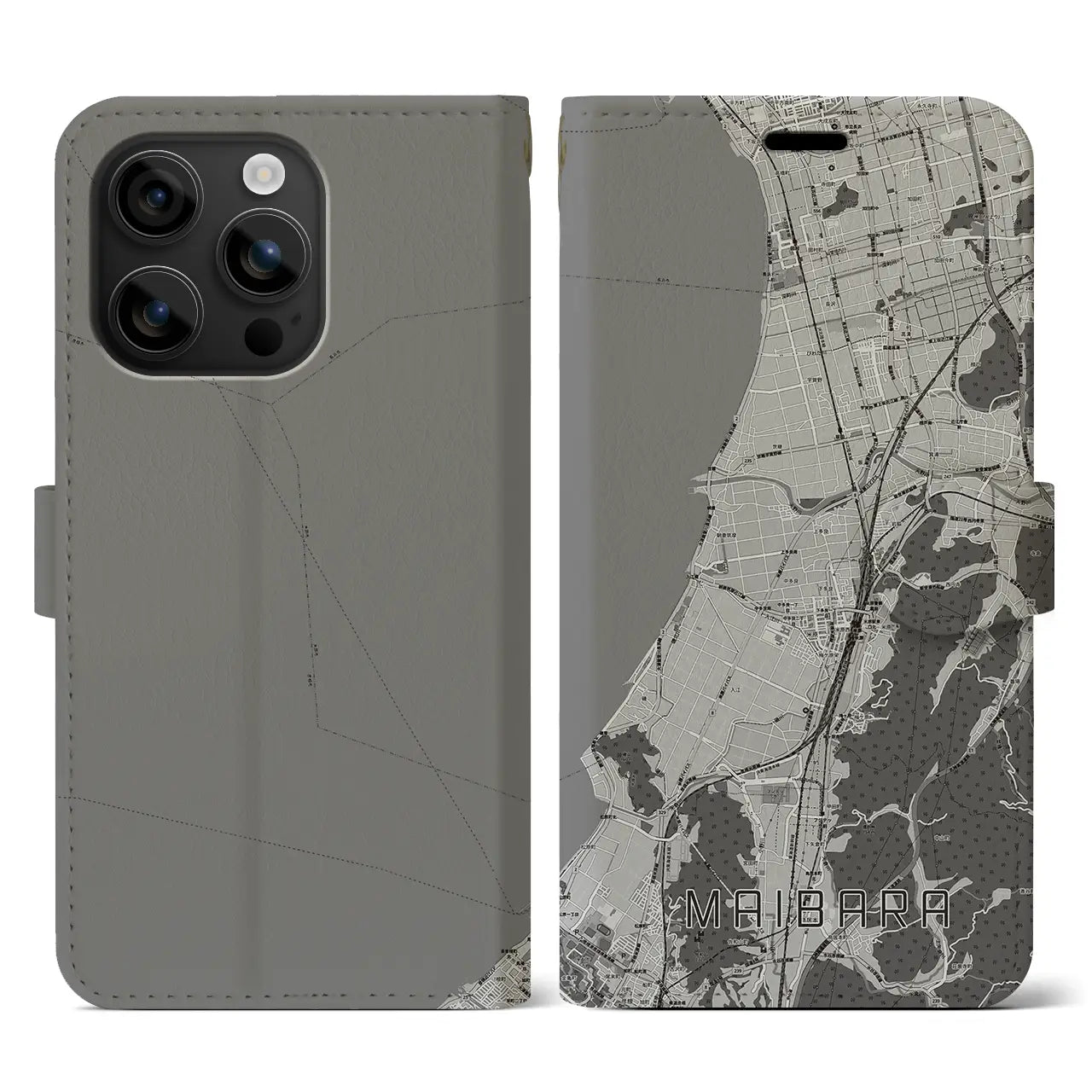 【米原(滋賀県)】地図柄iPhoneケース(手帳タイプ)モノトーン・iPhone 16 用