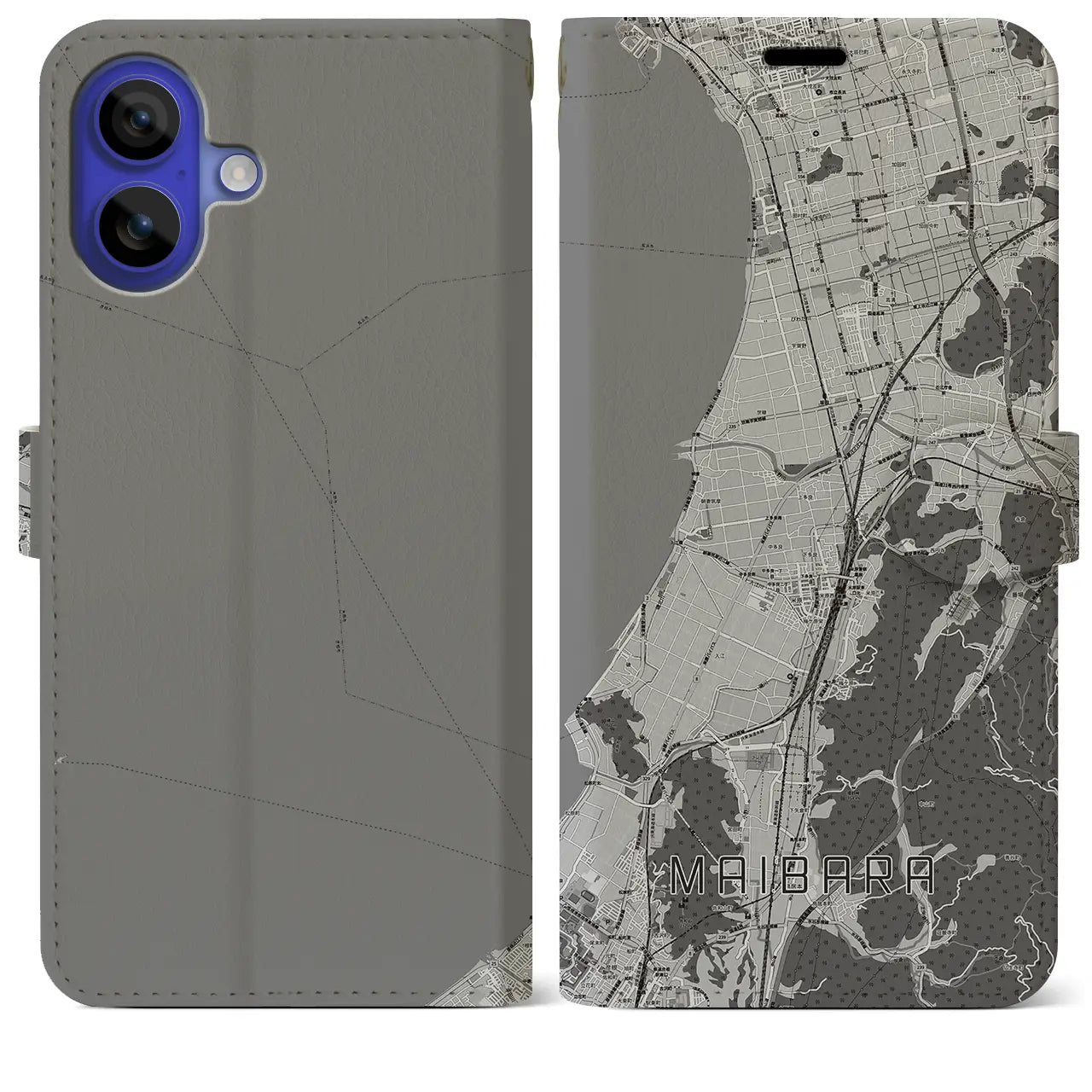 【米原(滋賀県)】地図柄iPhoneケース(手帳タイプ)モノトーン・iPhone 16 Pro Max 用