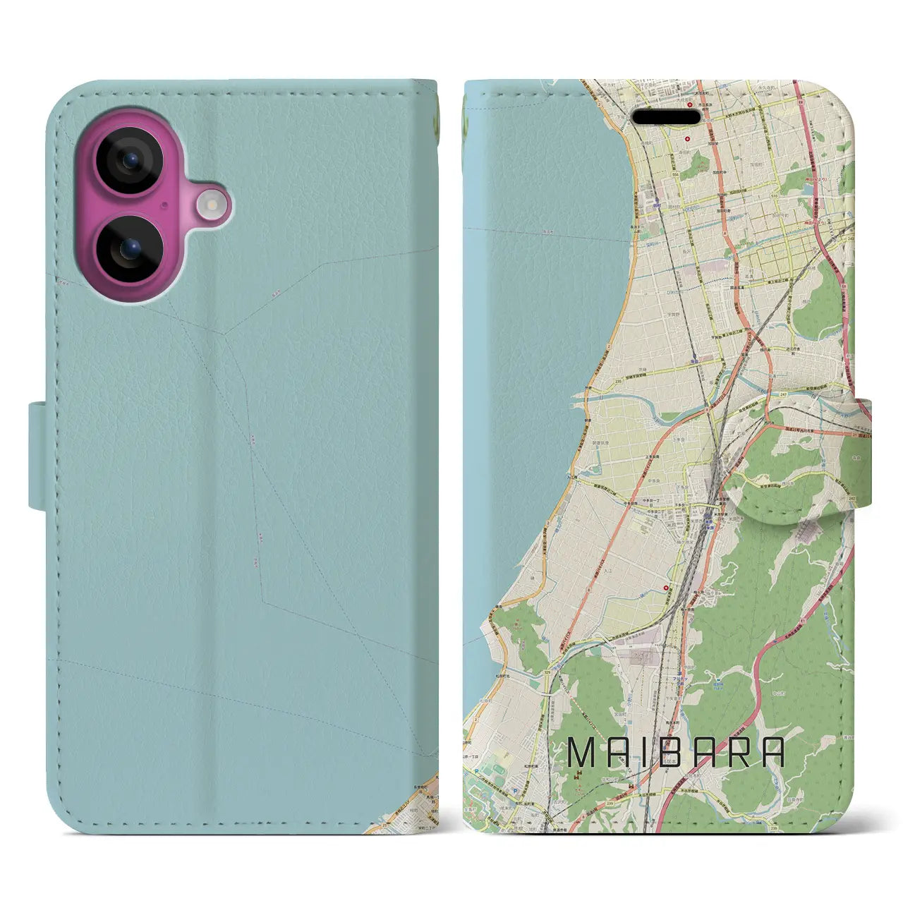 【米原(滋賀県)】地図柄iPhoneケース(手帳タイプ)ナチュラル・iPhone 16 Pro 用