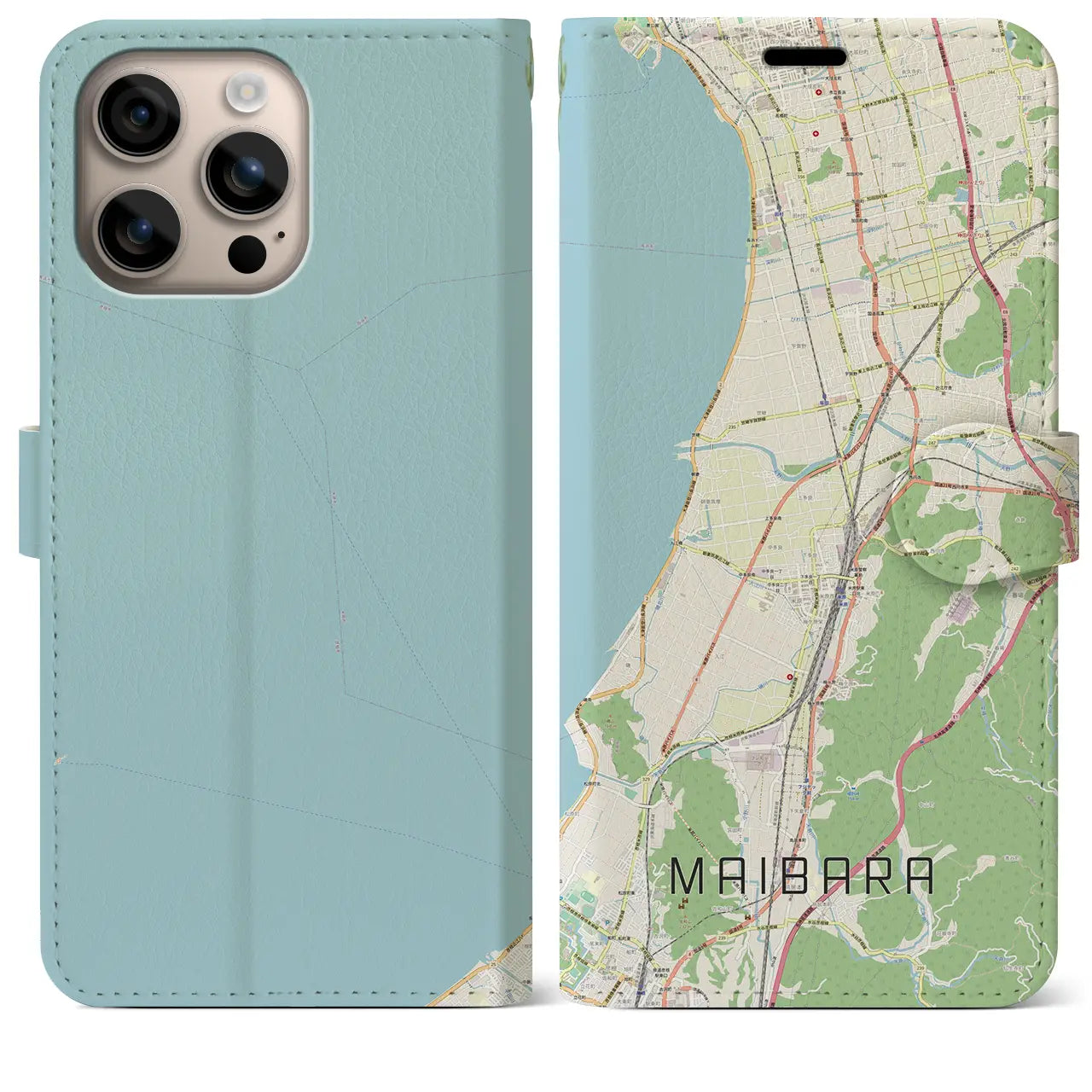 【米原(滋賀県)】地図柄iPhoneケース(手帳タイプ)ナチュラル・iPhone 16 Plus 用