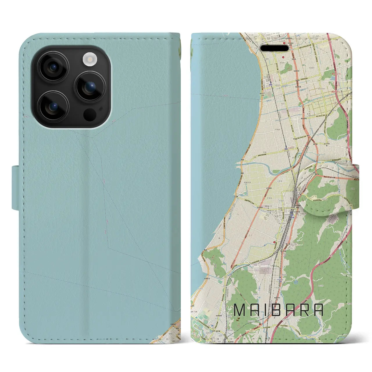 【米原(滋賀県)】地図柄iPhoneケース(手帳タイプ)ナチュラル・iPhone 16 用
