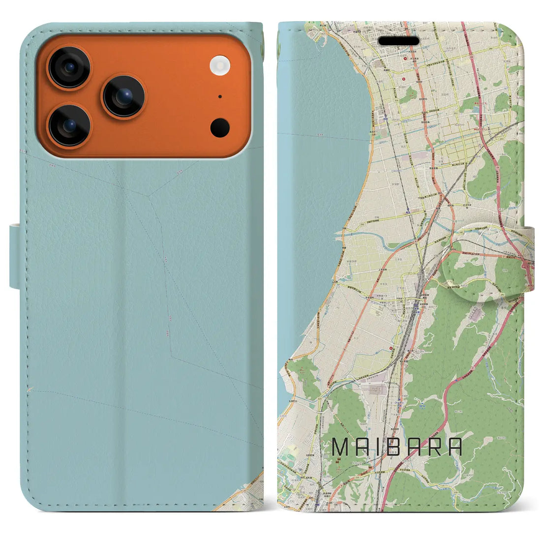 【米原(滋賀県)】地図柄iPhoneケース(手帳タイプ)ナチュラル・iPhone 17 Pro Max 用