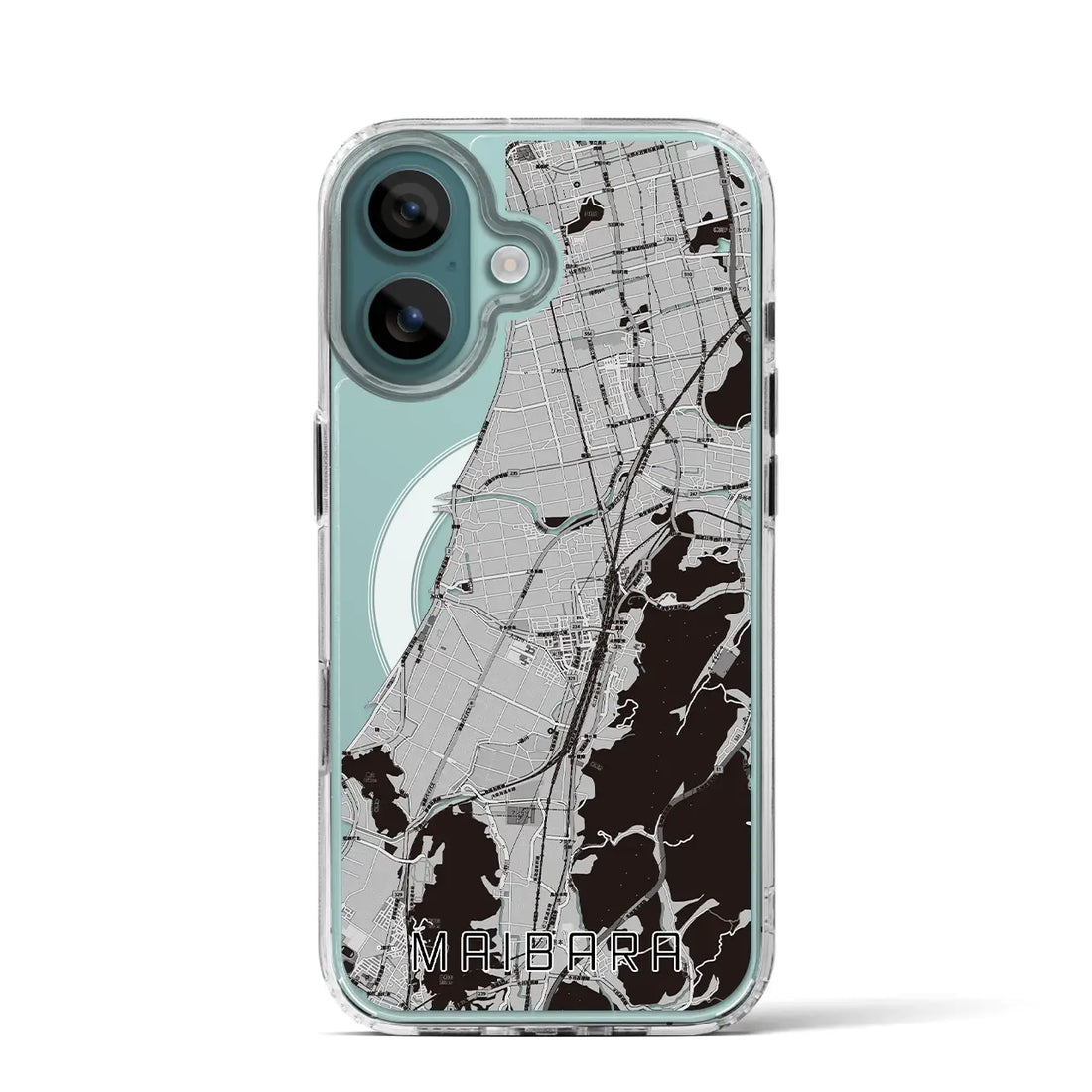 【米原(滋賀県)】地図柄iPhoneケース(MagSafeタイプ)モノトーン・iPhone 16 Pro 用