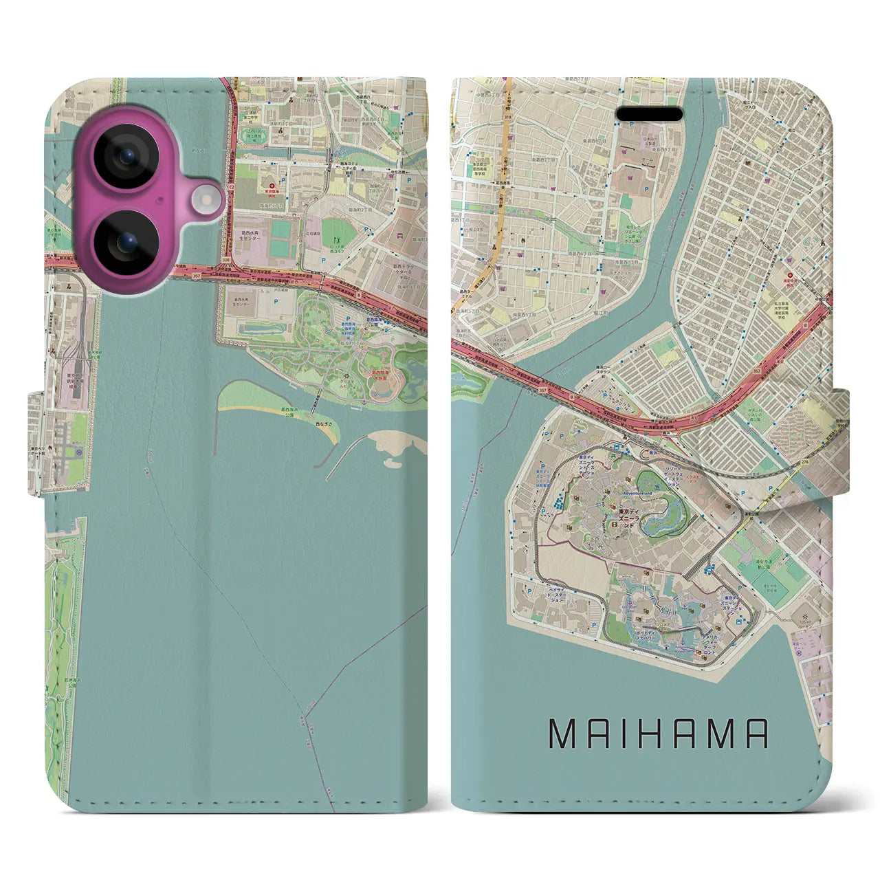 【舞浜(千葉県)】地図柄iPhoneケース(手帳タイプ)ナチュラル・iPhone 16 Pro 用