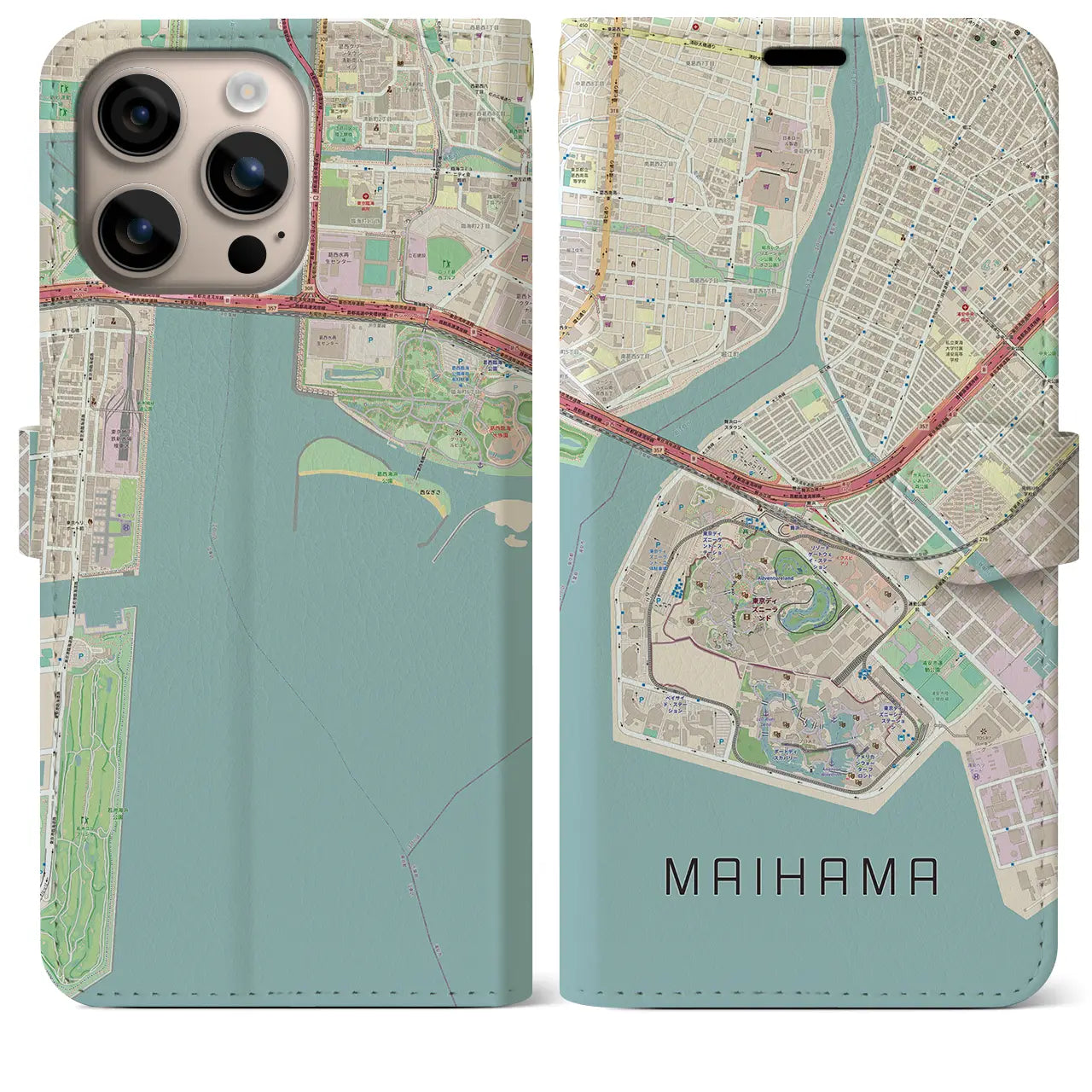 【舞浜(千葉県)】地図柄iPhoneケース(手帳タイプ)ナチュラル・iPhone 16 Plus 用