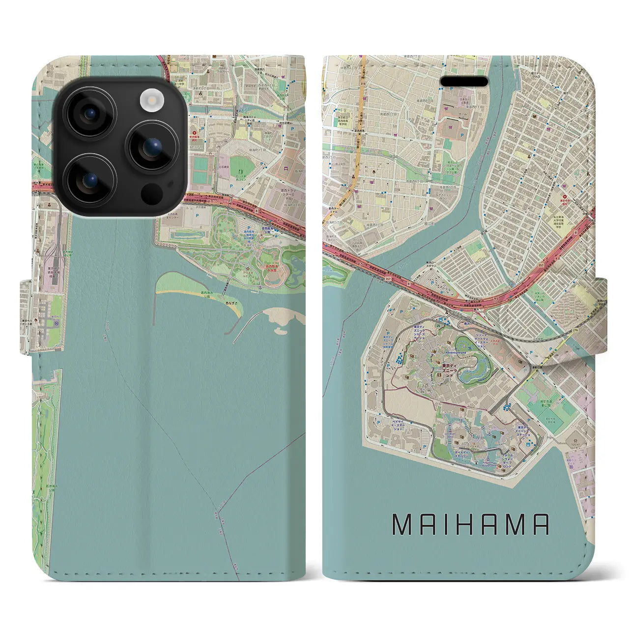 【舞浜(千葉県)】地図柄iPhoneケース(手帳タイプ)ナチュラル・iPhone 16 用