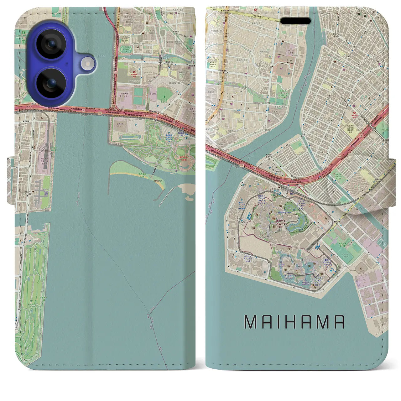 【舞浜(千葉県)】地図柄iPhoneケース(手帳タイプ)ナチュラル・iPhone 16 Pro Max 用