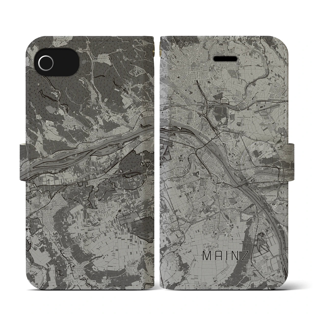 【マインツ(ドイツ)】地図柄iPhoneケース(手帳タイプ)モノトーン・iPhone SE(第3 / 第2世代) / 8 / 7 / 6s / 6 用