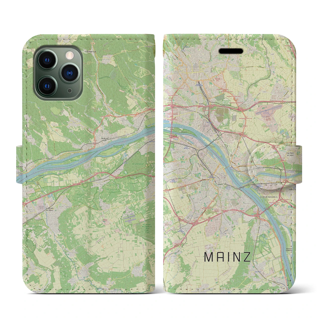 【マインツ(ドイツ)】地図柄iPhoneケース(手帳タイプ)ナチュラル・iPhone 11 Pro 用