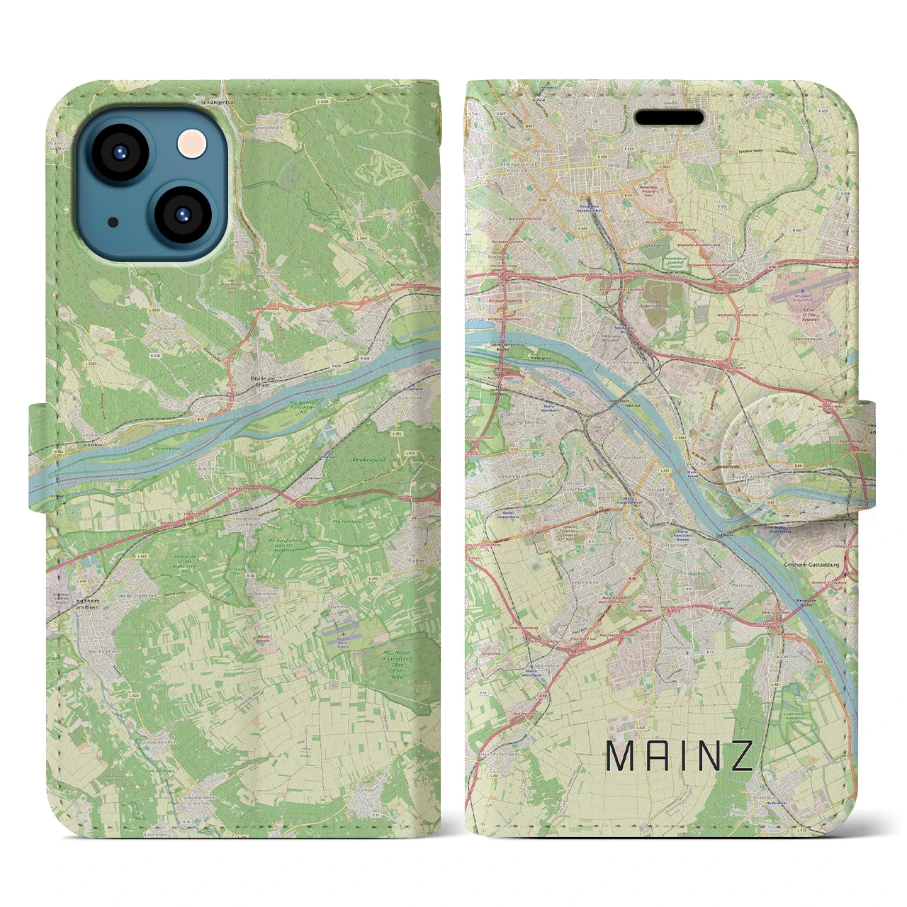 【マインツ(ドイツ)】地図柄iPhoneケース(手帳タイプ)ナチュラル・iPhone 13 用