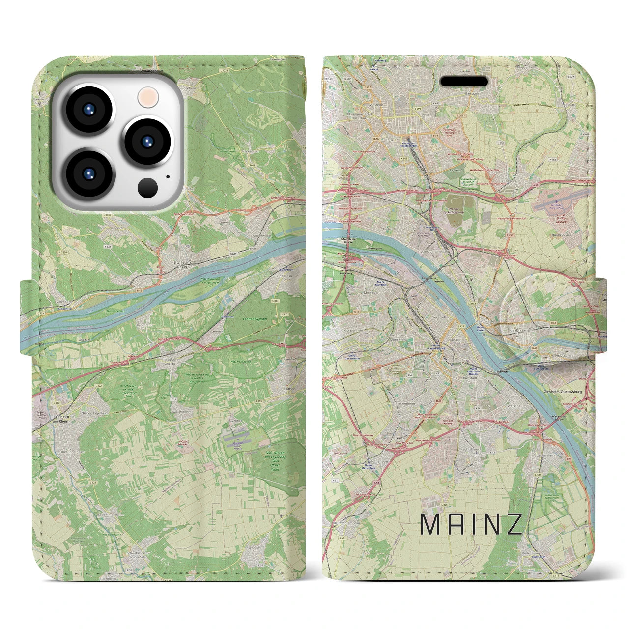 【マインツ(ドイツ)】地図柄iPhoneケース(手帳タイプ)ナチュラル・iPhone 13 Pro 用