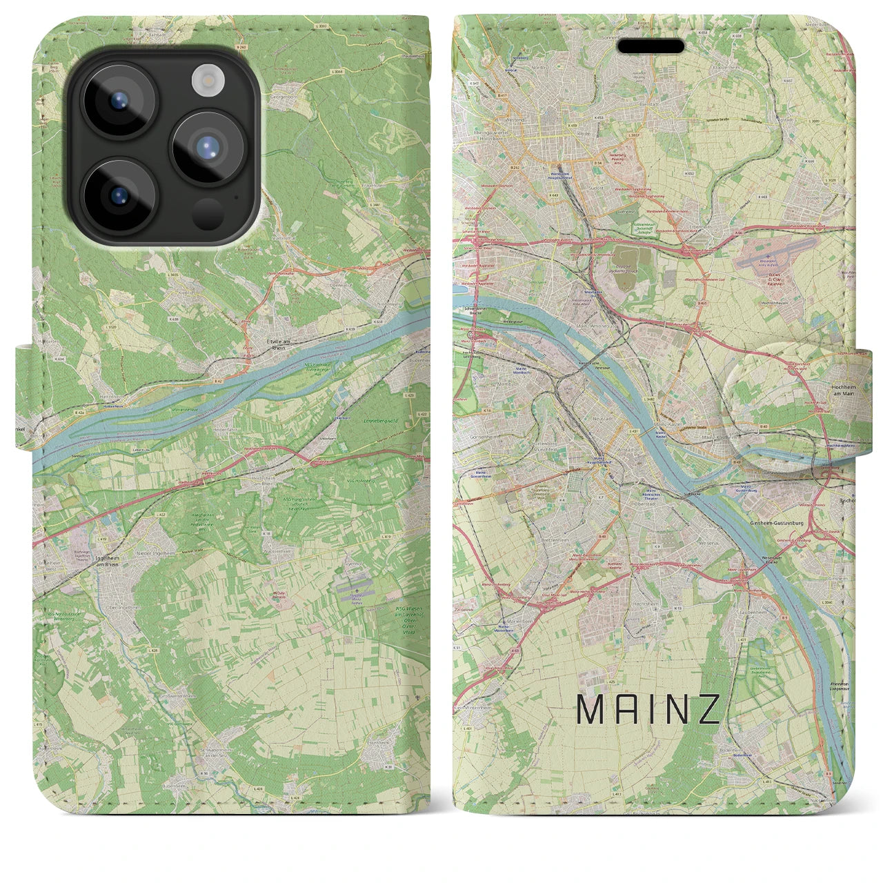 【マインツ(ドイツ)】地図柄iPhoneケース(手帳タイプ)ナチュラル・iPhone 15 Pro Max 用