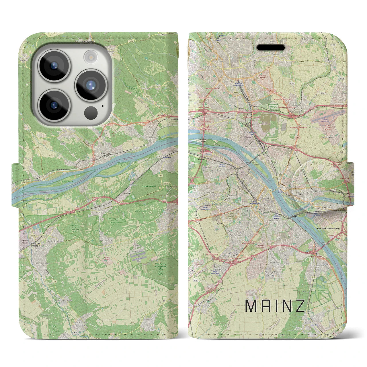 【マインツ(ドイツ)】地図柄iPhoneケース(手帳タイプ)ナチュラル・iPhone 15 Pro 用