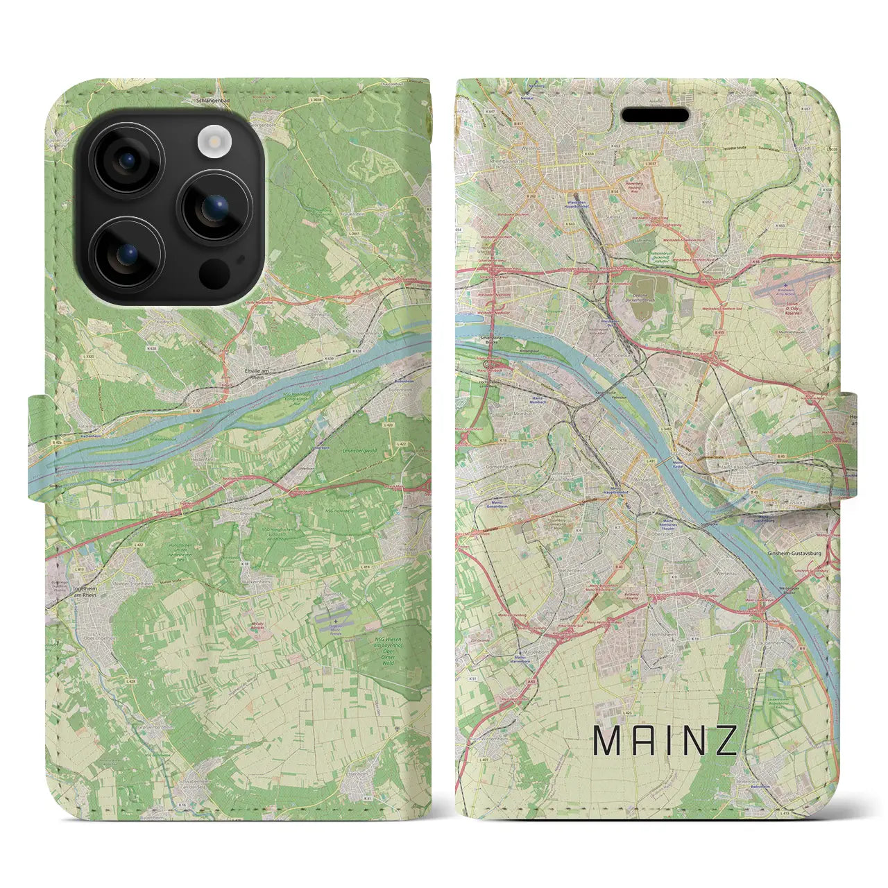 【マインツ(ドイツ)】地図柄iPhoneケース(手帳タイプ)ナチュラル・iPhone 16 用