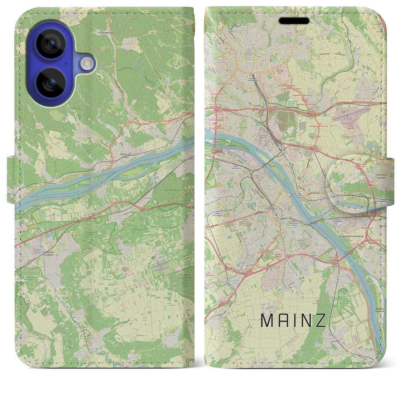 【マインツ(ドイツ)】地図柄iPhoneケース(手帳タイプ)ナチュラル・iPhone 16 Pro Max 用