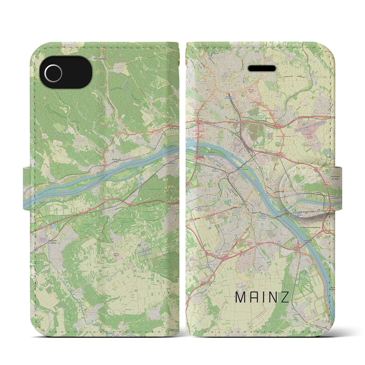 【マインツ(ドイツ)】地図柄iPhoneケース(手帳タイプ)ナチュラル・iPhone SE(第3 / 第2世代) / 8 / 7 / 6s / 6 用